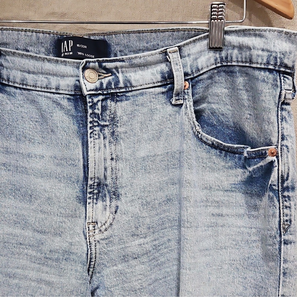 Gap Denim 90s Loose Light Wash Distressed Ripped Jeans Side Slit Hem Womens 16r